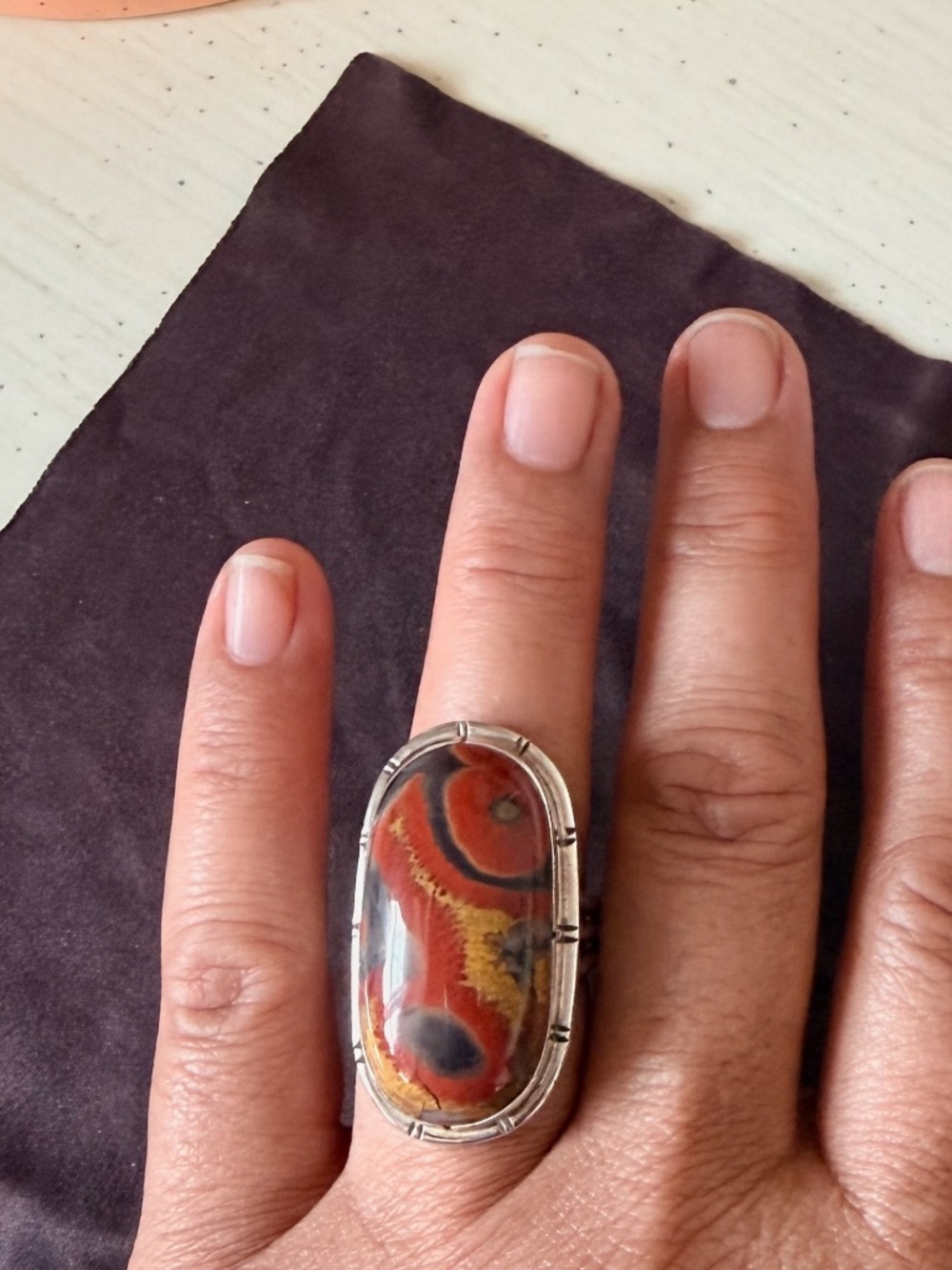 Large Oval Jasper Stone  Sterling Silver -  Statement Ring